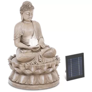 Aurinkokenno-suihkulähde – istuva Buddha-figuuri – LED-valaistus