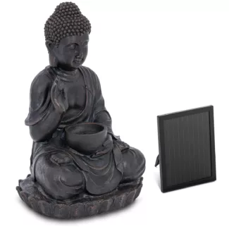 Aurinkokenno-suihkulähde – tervehtivä Buddha-hahmo – LED-valaistus