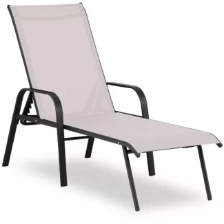 Aurinkotuoli – beige – teräsrunko – säädettävä selkänoja