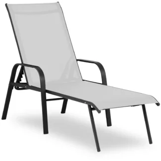 Aurinkotuoli – vaaleanharmaa – teräsrunko – säädettävä selkänoja