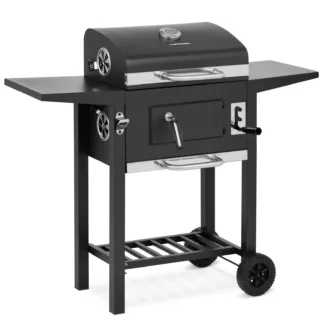 Hiiligrilli savustimella – teräksinen – 2 säilytystasoa – Royal Catering