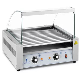 Hot dog -grilli – 11 rullaa – ruostumaton teräs – suojakannella – Royal Catering