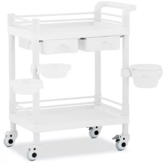 Instrumenttivaunu – 2 mitoiltaan 54 x 38 x 14 cm tasoa – 2 vetolaatikkoa – 3 astiaa – 20 kg