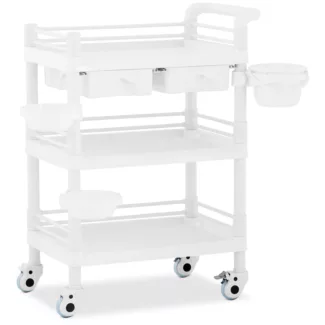 Instrumenttivaunu – 3 mitoiltaan 54 x 37 x 14 cm tasoa – 2 vetolaatikkoa – 3 astiaa – 30 kg