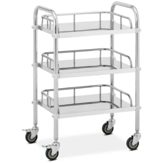 Instrumenttivaunu – ruostumaton teräs – 3 mitoiltaan 45 x 36 x 2,5 cm tasoa – 15 kg