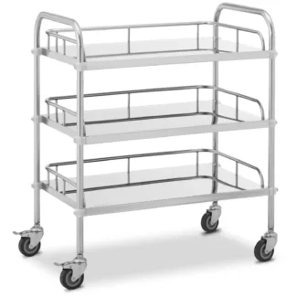 Instrumenttivaunu – ruostumaton teräs – 3 mitoiltaan 60 x 40 x 2,5 cm tasoa – 30 kg