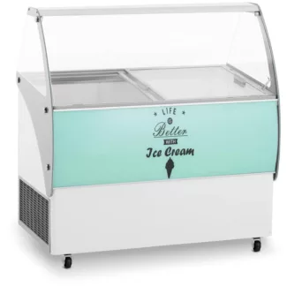 Jäätelövitriini – 358 l – LED – 4 pyörää – vaaleanvihreä/hopea