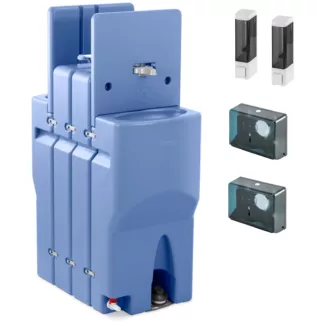 Kaksinkertainen siirrettävä pesuallas – 130 L – saippua-annostelijalla ja paperitelineellä