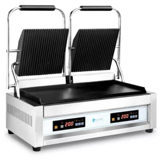 Kaksoisparilagrilli – 2 x 1,800 W – Royal Catering – sileä/uritettu