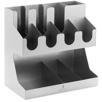 Kertakäyttökuppien jakelija – 11 lokeroa – ruostumatonta terästä – Royal Catering