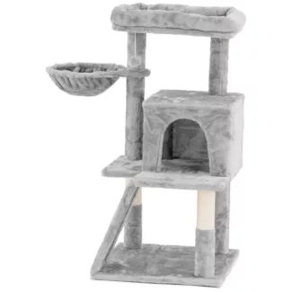 Kissan raapimispuu – vaaleanharmaa – sis. pallon ja riippumaton – 48 x 43 x 126 cm