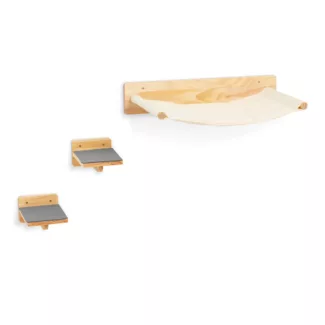 Kissan riippumatto portailla – 2 askelmaa – puu / huopa