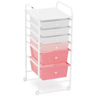 Korivaunu – 6 laatikkoa – vaaleanpunainen/valkoinen