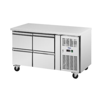 Kylmäpöytä pyörillä – 280 l – 4 vetolaatikkoa – 136 x 70 cm – luokka B – ruostumaton teräs – Royal Catering