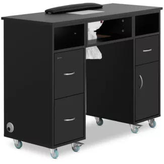 Kynsipöytä – 1 200 x 420 x 800 mm – Black – 8 rullalla – pölynimulla ja käsivarastolla