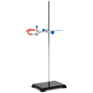 Laboratoriostatiivi – kouralla ja kaksoispuristimella