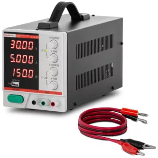 Laboratoriovirtalähde – 0 – 30 V – 0 – 5 A DC – 150 W – 4-numeroinen LED – näyttö – USB