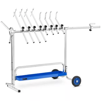 Maalausteline – kääntyvä – 8 pidikettä – pyörät – säilytystaso