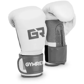 Nyrkkeilyhanskat – 10 oz – mesh-sisus – valkoinen ja vaaleanharmaa/metalli