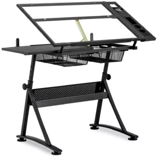 Piirustuspöytä – 120 x 60 x 90 cm – kallistuva – lasilevy