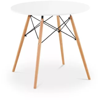 Pöytä – pyöreä – Ø 80 cm – valkoinen – mustat metallituet