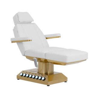 Sähkökäyttöinen hoitotuoli – 200 kg – valkoinen/kultainen – lämmitettävä – 4 moottoria