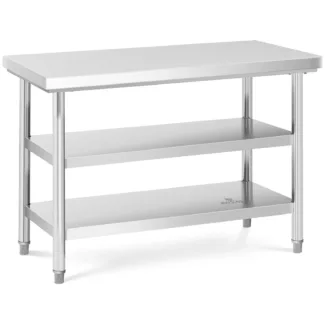 Teräksinen työpöytä kahdella hyllyllä – 120 x 60 cm – 600 kg