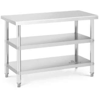 Teräspöytä – 120 x 60 x 5 cm – 200 kg – 2 hyllyä – Royal Catering