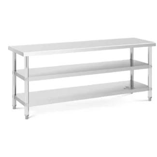 Teräspöytä – 200 x 60 x 5 cm – 231 kg – 2 hyllyä – Royal Catering