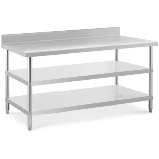 Teräspöytä roiskesuojalla – 180 x 90 x 16.5 cm – 231 kg – 2 hyllyä – Royal Catering