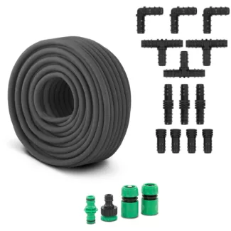 Tihkuletkusetti – 50 m – hanaosalla, läpiviennillä ja erilaisilla liittimillä