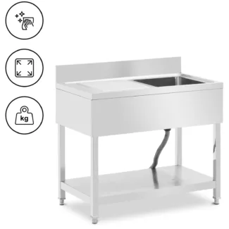 Tiskipöytä – 1 allas – ruostumaton teräs – 100 x 60 x 97 cm – Royal Catering