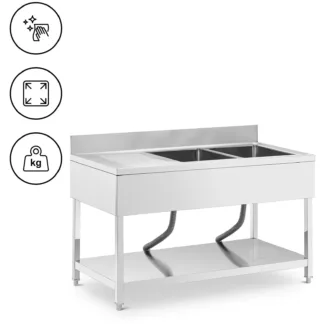 Tiskipöytä – 2 allasta – ruostumaton teräs – 140 x 70 x 97 cm – Royal Catering