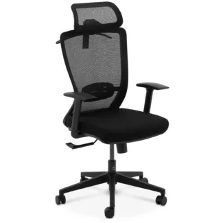 Toimistotuoli – verkkoselkänoja – niskatuki – 50 x 50 cm istuin – enintään 150 kg – musta