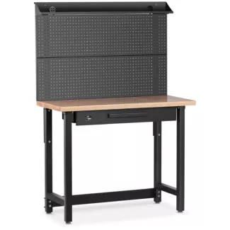 Työpenkki – 122 x 51 cm – korkeuden säätö 95 – 176 cm – 680 kg – vetolaatikolla ja rei’itetyllä seinällä